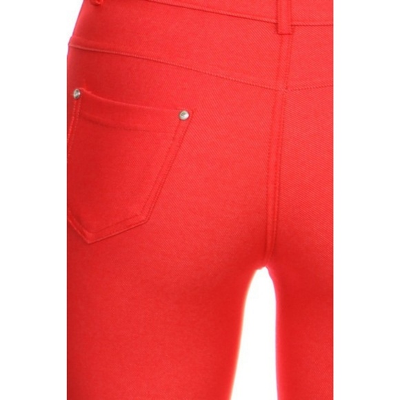 Women's Skinny Capri Jeggings Stretchy Solid Red - Picture 5 of 6